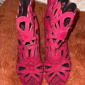 Giuseppe Zanotti Raspberry Pink Suede Cutout Floral Heels